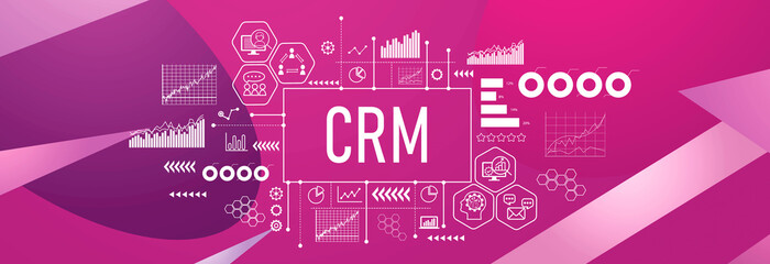 CRM - Customer Relationship Management theme on a geometric pattern background