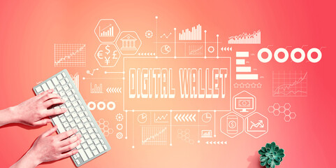 Digital Wallet - Digital self custody crypto enabled self custody wallet private keys with person using a computer keyboard