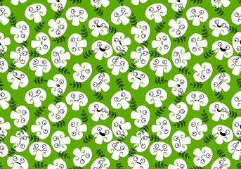 Cartoon faces autumn mushrooms seamless champignons pattern for wrapping and fabrics and menu and kitchen