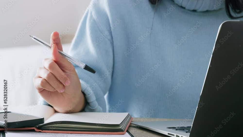 Poster writing reminder in notebook, planning creative idea on paper and notes in book for marketing strate
