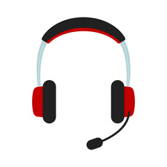 Headphones with microphone icon. Color silhouette. Front view. Vector simple flat graphic illustration. Isolated object on a white background. Isolate.