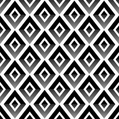Small black striped rhombuses isolated on a white background. Monochrome tiled geometric seamless pattern. Vector simple flat graphic illustration. Texture.