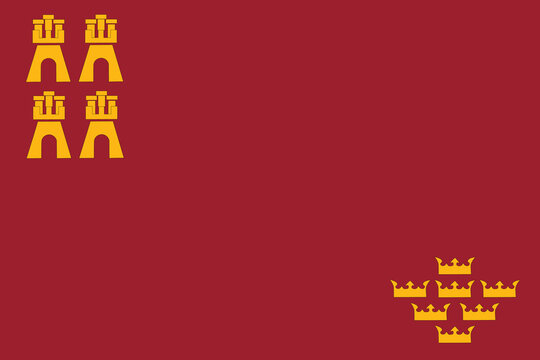 Murcia flag vector illustration isolated. Spain province, part of autonomous community Region. Murcia flag with Coat of arms, emblem, national symbol. Country in Europe, EU member. 