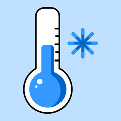 Weather thermometer illustration. Cold temperature. The blue scale of the thermometer. Winter weather. Vector image