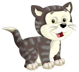 Cartoon happy cat standing smiling - milk in the bowl - isolated - illustration for children