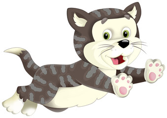 Cartoon happy cat standing smiling - milk in the bowl - isolated - illustration for children