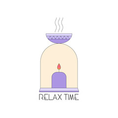 aromatherapy, spa candle and oil burner vector icon, botanical healing, essential oils, medicinal herbs, logo flat style illustration for web, mobile apps, design.  time to relax theme.