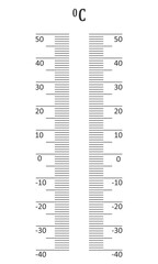 Vertical Celsius thermometer degree scale. Graphic template for meteorological measuring tool isolated on white background. Vector outline illustration. - obrazy, fototapety, plakaty