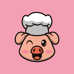 cute cartoon pig character in chef hat