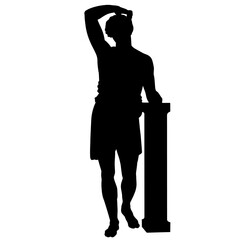 Vector illustration of antique statue of standing woman. Black silhouette of ancient greek sculpture.