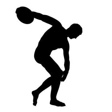 Vector illustration of discus thrower. Black silhouette of ancient greek sculpture.