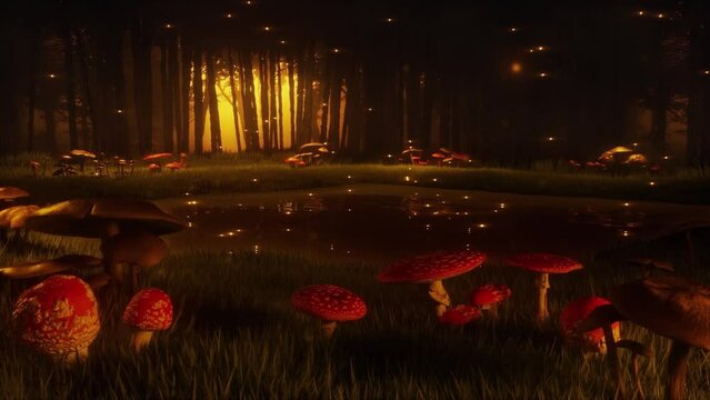 The Magic Pond in the Forest - Loop Landscape Motion Graphic Background