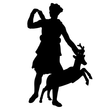 recommend clip art: Vector illustration of antique statue Diana of Versailles. Black silhouette of ancient greek sculpture Artemis.