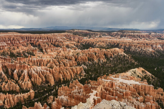scenic view of Fairyland Point under clouds at Bryce National Park, Utah, USA