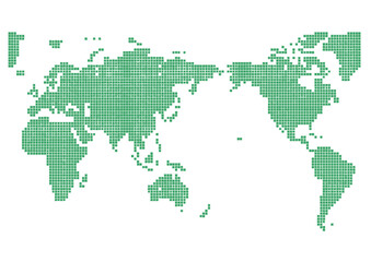 Fototapeta na wymiar 世界地図（スクエアドット）緑