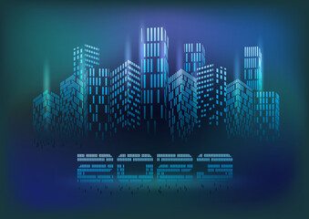 Happy 2023 New Year in Futuristic Night City, cityscape architecture vip card, vector illustration