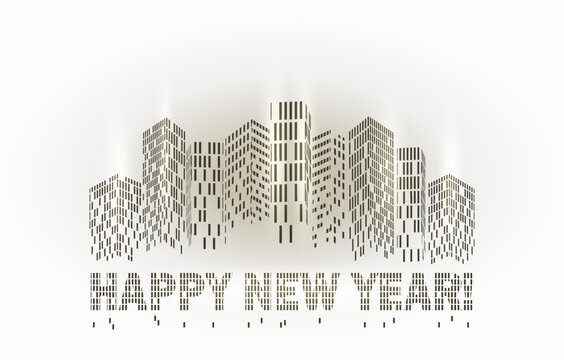 Happy New 2023 Year in Futuristic City, cityscape architecture wallpaper, vector illustration