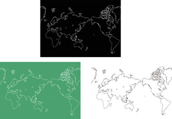 世界地図（線画）３色セット