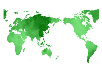 世界地図（水彩画風）緑