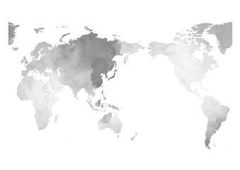 世界地図（水彩画風）ライトグレー