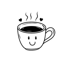 Cup of coffee doodle illustration with a facial expression on isolated background