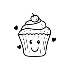 Cute cupcake doodle illustration with a facial expression on isolated background