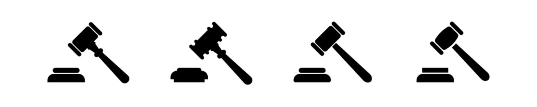Gavel set icons. Judge gavels collection flat icon. Auction hammer icon. Black gavel - stock vector.