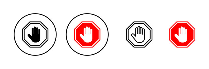 Stop icon vector. stop road sign. hand stop sign and symbol. Do not enter stop red sign with hand