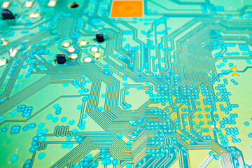 Technology background. High tech electronic circuit board background. Close-up macro electronic circuit board, technology chips to the motherboard. Electronic technology digital chip. Tech background.