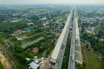 Fototapeta na wymiar aerial view of highway with car, road top view, transportation