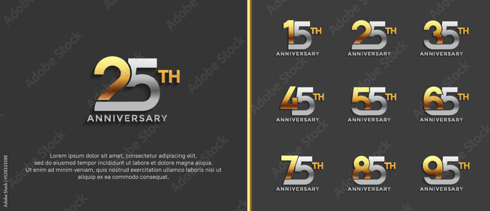 Wall mural set of anniversary logotype silver and gold color on black background for celebration moment