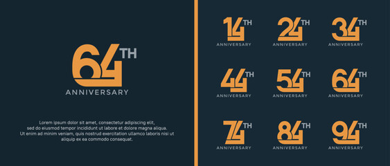 set of anniversary logotype orange color on black background for celebration moment