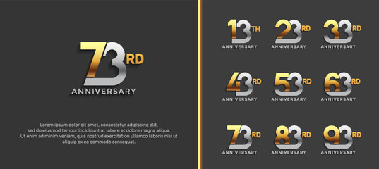 set of anniversary logotype silver and gold color on black background for celebration moment - obrazy, fototapety, plakaty
