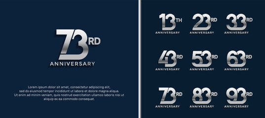 set of anniversary logotype silver color on dark blue background for celebration moment