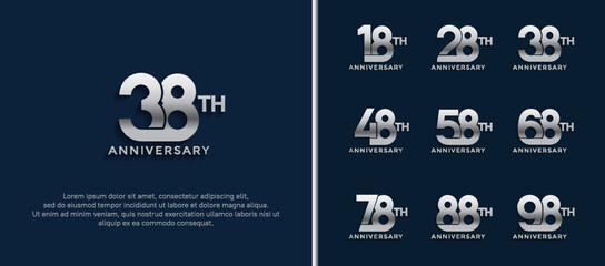 set of anniversary logotype silver color on dark blue background for celebration moment