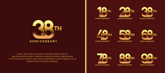 set of anniversary logotype golden color on dark red background for celebration moment