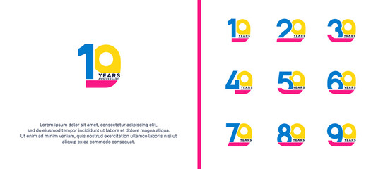 set of anniversary logotype colorful color on white background for celebration moment