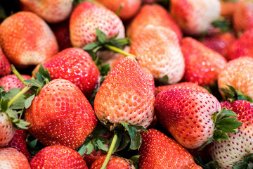 Fresh strawberry fruits on nature background.