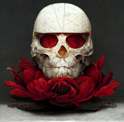 skull with red rose