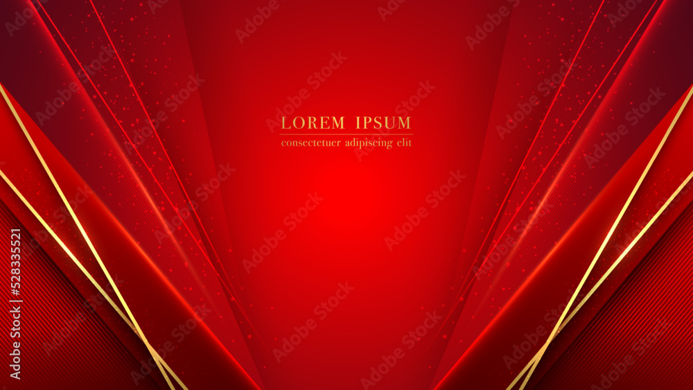 Wall mural luxury red background with gold line, red line stripe and shiny dots effect decoration. elegant styl