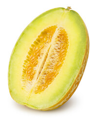 Orange Melon isolated on white background, Oriental melon, Yellow Korean Melon on white With work path.