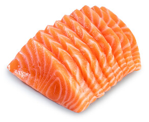 Sliced ​​Fresh Salmon isolated on white background, Salmon Fillet isolated on white background With work path.