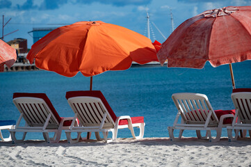Life on the beach at Philipsburg, the capital town of the Dutch Caribbean island of Sint Maarten