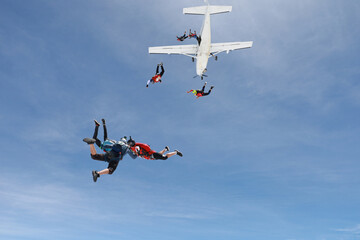 Naklejka na ściany i meble Skydiving. Skydivers are in the sky.