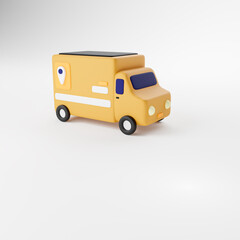Representacion 3D Camion de reparto y Entrega. concepto de compra en línea.

