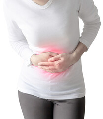 A woman has abdominal pain from gastritis or menstruation.