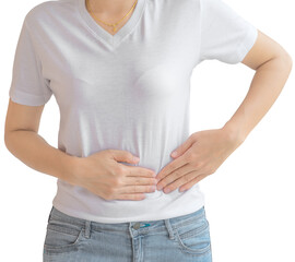 A woman has abdominal pain from gastritis or menstruation.