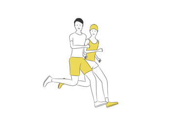 ジョギングする男女のシンプルなイラスト