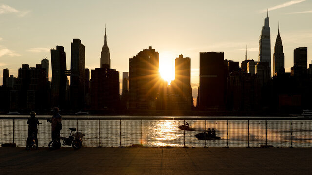 East River waterfront sunset in New York City.