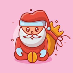 cute santa claus character mascot with sit down gesture isolated cartoon in flat style design